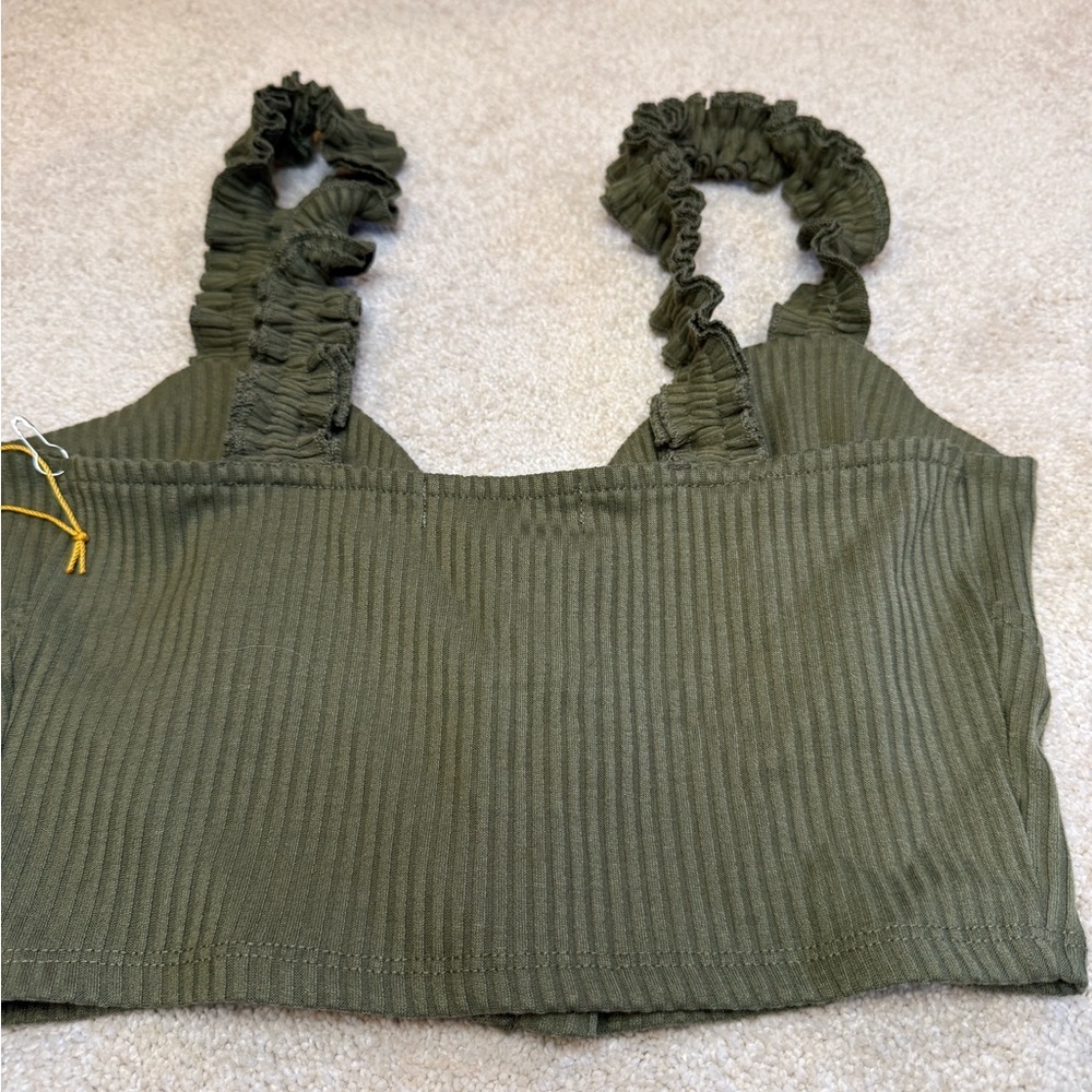 NWT Backyard Roses Green Ribbed Crop Top with Buttons and Ruffle Straps Size XS - Picture 6 of 6